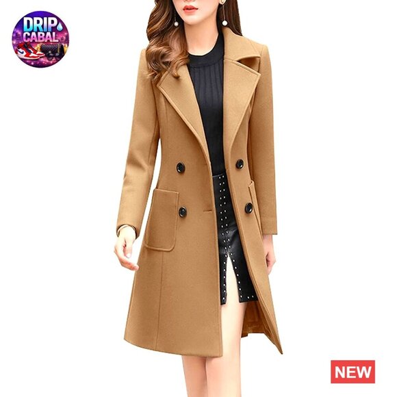Jackets & Blazers - Wool Blend Pea Coat Double Breasted Notched Lapel Elegant Classic Winter